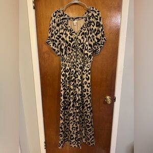 Leopard Print Smocked Waist Maxi Dress 2x